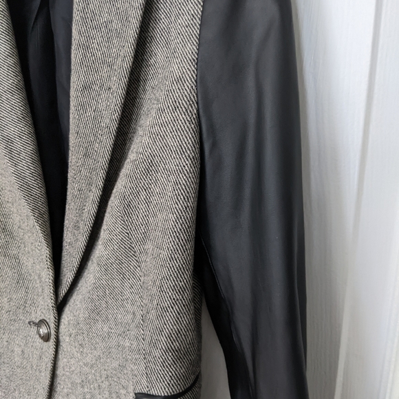 Zara Faux Leather Sleeve Herringbone Blazer - Picture 11 of 12